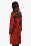 Gucci Red Rust Suede Leather Knot Buttoned Trench Coat Size 44