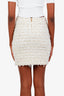 Balmain White/Gold Sequin Frayed Embellished Tweed Mini Skirt Size 40