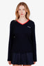 Miu Miu Navy Cashmere Ribbed Red V Neck Sweater Size 36