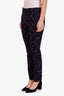 Pantalon Gucci en coton et laine bleu marine à broderie florale Taille 40