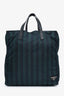 Prada Green/Navy Striped Nylon Tote Bag