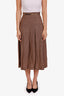 Gucci Brown Houndstooth Linen Pleated Chain-Link Accent Midi Skirt Size 38