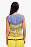 Altuzarra Blue Silk Yellow Lace Overlay Sleeveless Blouse Size 36