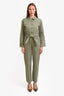 Telarosa Olive Green Belted Long Sleeve Jumpsuit Size S