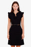 Gucci Black Horsebit Belted Ruffle Trim Mini Dress Size S