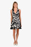 Alice and Olivia Black/Cream Floral Deep V Mini Dress Size 4