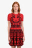 Alexander McQueen Red/Black Viscose Blend Jacquard Floral SS Dress Size XS