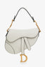 Christian Dior 2020 White Grained Leather Mini Saddle Bag with Canvas Strap