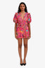 Farm Rio Pink Macaw Belted Puff Sleeve Romper Size S