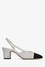Pre-loved Chanel™ White Tweed Cap Toe Slingback Heels Size 38.5