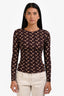 Marine Serre Brown Moon Jersey Second Skin Crewneck T-shirt Size S