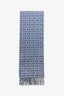 Hermès Navy/Light Blue Patterned Reversible Cashmere Fringe Scarf