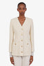 Gucci Beige Cotton Tweed Single Breasted V-Neck Blazer Size 40