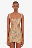 Priscavera Brown Floral Print Corset Mini Dress Size S