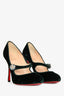 Escarpins Mary Jane Christian Louboutin en velours vert à boutons, pointure 37,5