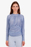 Self-Portrait Blue Crystal Embellished Ruched Long Sleeve Top Size 10