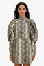 Rotate Birger Christensen Cream/Grey Faux Leather Python Pattern Dress Size 4 US
