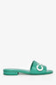 Pre-loved Chanel™ 2023 Green Leather Logo Slides Size 37C