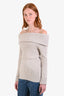 Isabel Marant Light Grey Wool Cashmere Rib Knit Off Shoulder 'Baya' Sweater Size 34