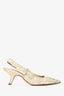 Christian Dior Cream/Gold Embroidered J'Adior Slingback Kitten Heels Size 38.5