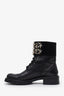 Rene Caovilla Black Leather Crystal and Pearl Embellished Combat Boots Size 38.5