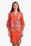 Etro Orange Multicolour Floral Print Long Sleeve Shirt Midi Dress Size 46