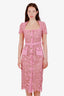 Self-Portrait Pink Lace Guipure Midi Dress with Belt Size 2