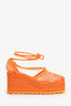Bottega Veneta Orange Calf Leather Trim D'Orsay Espadrilles Size 36