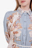 Alemais Blue Paisley Linen Cotton Button Down Belted Midi Dress Size 0