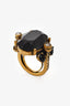 Bague cocktail Oscar De La Renta en métal doré antique et cristal noir