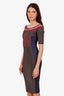 Herve Leger Purple/Grey Colour Block Quarter Sleeve Bandage Dress Size S