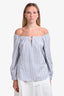 Rag & Bone White/Blue Cotton Pinstripe Off-The-Shoulder Blouse Size XS