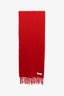 Saint Laurent Red Wool Cashmere Blend Fringe Scarf