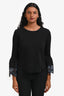 See by Chloe Black Ruffled Embroidered Cuff Long Sleeve Top Size XS