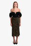 Favorite Daughter Green/Black Leopard Print Satin Midi Skirt Size M