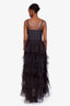 Brunello Cucinelli Black Mesh Feathered Midi Dress Size S