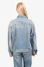 Balenciaga Blue Light Wash Embellished Logo Denim Jacket Size 34