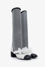 Pre-loved Chanel™ 2023 White/Black Mesh Kid Suede Patent Mary Jane Boots Size 38.5