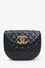 Pre-loved Chanel™ 1986-88 Black Quilted Lambskin CC Matelasse Half Moon Crossbody Bag