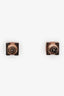 Hermès Gold Tone Metal Black Enamel H Cube Earrings
