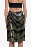 Nili Lotan Olive Green/Black Zebra Print Sequins Midi Skirt Size 6