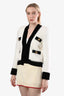 Balmain White/Black Wool Blend Gold Button Brushed Knit Cardigan Size 34