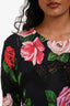 Dolce & Gabbana Black Multicolour Floral Silk Cotton Lace Detail Long Sleeve Top Estimated Size S