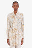 Celine Cream Floral Designed Silk Button Up Blouse Size 38