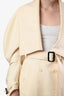 Burberry Cream Wool Big Lapel Square Neck Long Sleeved Double Breasted Midi Coat Size 8 US