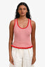 Claudie Pierlot White/Red Striped Ruffle Hem Knit Tank Top Size M