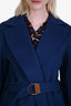 Louis Vuitton Blue Wool Lambskin Detail Belted Coat Size 42
