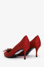 Roger Vivier Red Satin Crystal Embellished Heels Size 36.5
