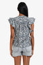 Veronica Beard Cotton Grey/Navy Printed Ruffled Shoulder Sleeveless Top Size 0