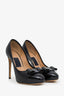 Salvatore Ferragamo Black Leather Bow Accent Pumps Size 8.5